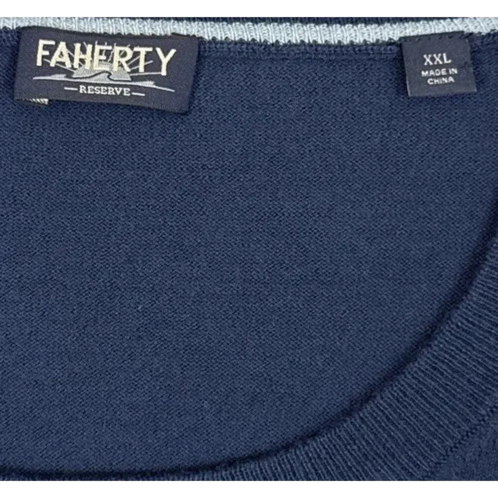 Faherty Sweater Mens XXL Navy Blue Reserve Crewneck Cotton Blend Pullover